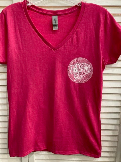 Sherry Women's Schematic Hibiscus V-Neck Tee
