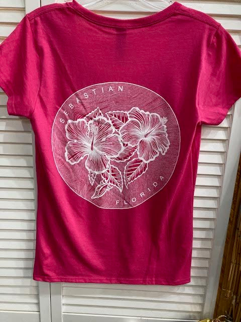 Sherry Women's Schematic Hibiscus V-Neck Tee