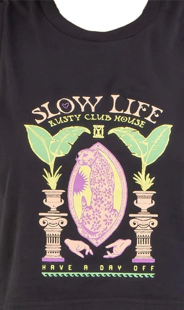 Rusty Slow Life Relaxed Womens Cropped Muscle Shirt