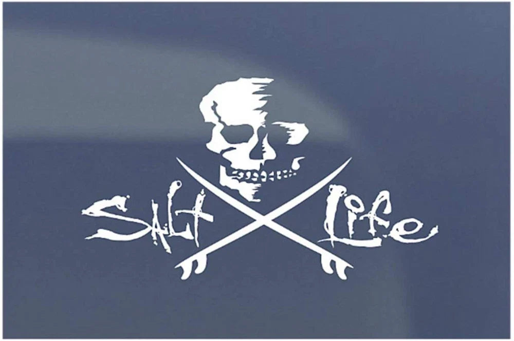 Salt Life Skull And Boards or Poles Medium White Decal SA867 and SAD934